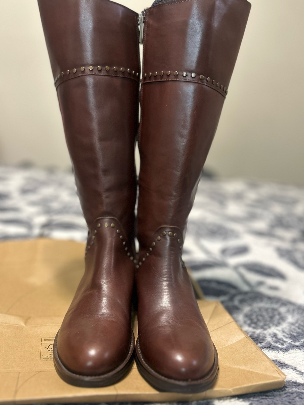 Sesto Meucci Brown Leather Studded Knee Boots